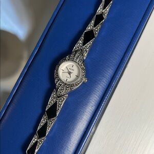 Alto Elegant Black and Silver Marcasite Women's Watch